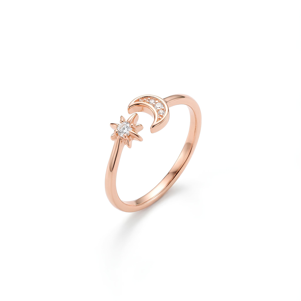 925 sterling silver Celeste Ring with star and moon motifs, celestial charm, limited edition