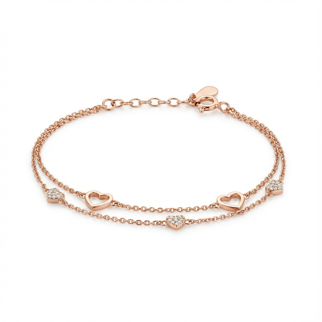 925 sterling silver amora Bracelet with delicate heart motif, adjustable fit, limited edition