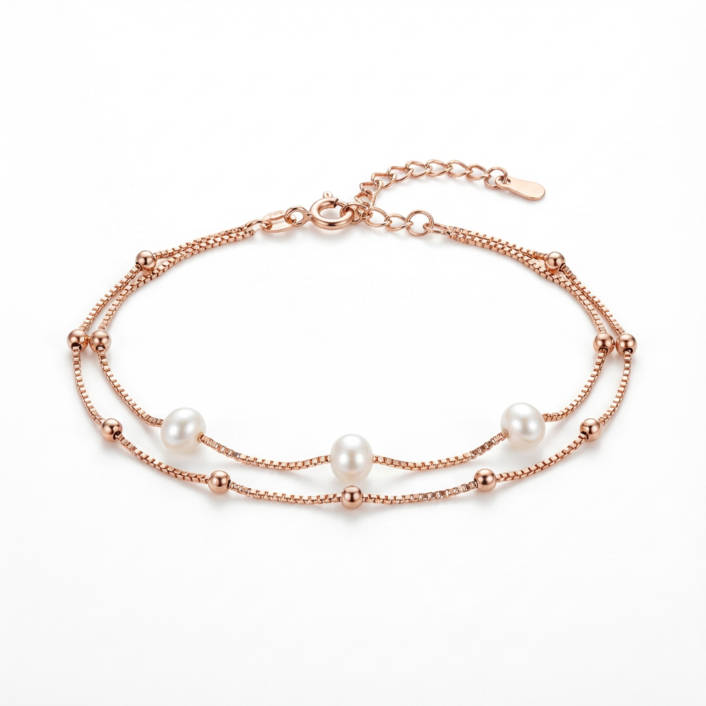 925 sterling silver Luna Layers Bracelet with delicate chains and luminous pearls, limited edition